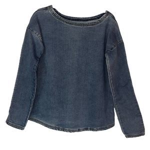 One Teaspoon Womens Washed Blue Denim Long Sleeve Boat Neck Pullover Boxy Top XS